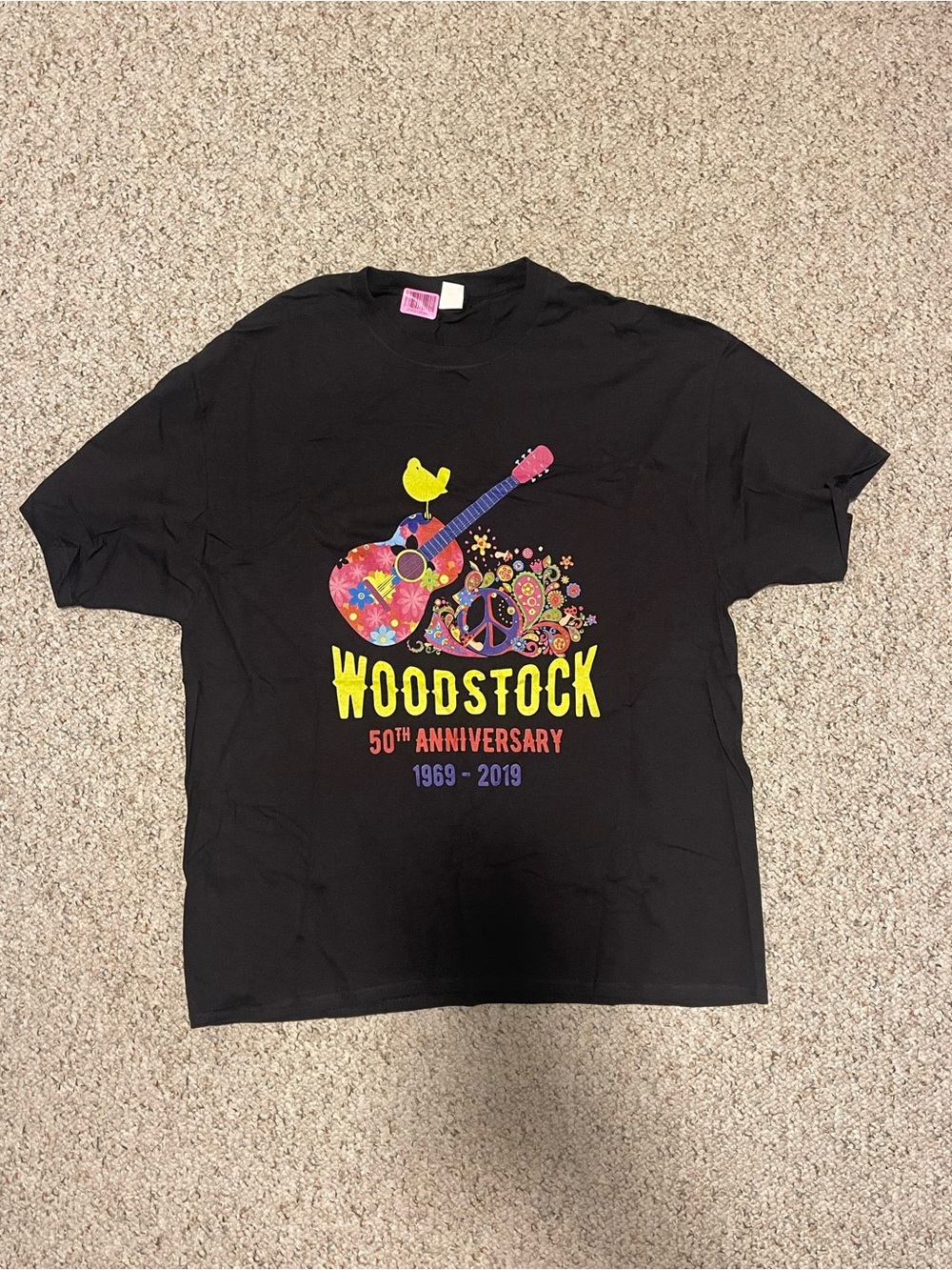 Hanes Black Woodstock 50th Anniversary Graphic Tee with Yellow Accents